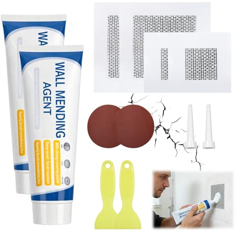 Wall Repair Kit, Wall Mending Agent White with Drywall Patch Sandpaper Scraper for Cracks Holes Mold Graffiti Peeling & Flaking Repair, Quick Repair Quick-Drying Odorless for Home Kitchen Bathroom