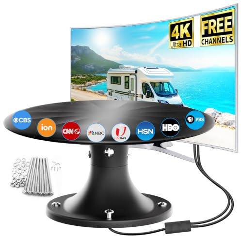 Antena de TV RV montada en el techo con amplificador de señal integrado, antena HDTV omnidireccional para cámper, autocaravana y remolque de viaje, recepción UHF VHF, listo para 4K 1080P, cable