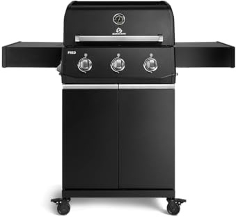BURNHARD® Gasgrill 3-Brenner, 9,6 kW, Edelstahl-Stabbrenner, Piezo-Zündung, Gussrost, große Grillfläche, stabile Alu-Seitenteile – FRED Base