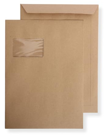 200 St. Versandtaschen extra stark 120 gr. DIN A4 C4 braun mit Fenster Kuvert Haftklebend Briefumschläge HK