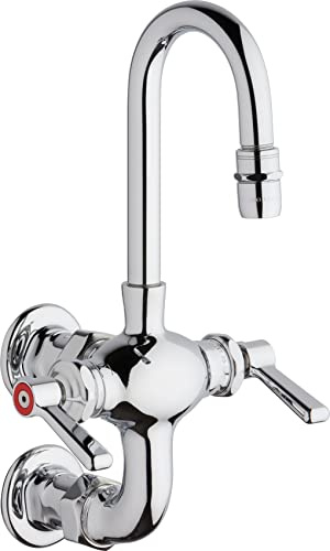 Chicago Faucets 225-261E3-3XKABCP Chicago Faucets 225-261E3-3XKAB Double Handle Wall Mounted Gooseneck Laboratory Mixing Faucet with 3 Vertical Fixed Centers and Lever Handles