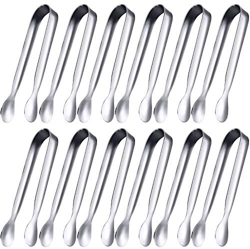 Gejoy 12 Pieces Mini Tongs Stainless Steel Small Sugar Serving Tongs for Charcuterie Board Appetizers Dessert Serving Food Tiny Party Danish Candy(4.3 Inch,Silver)