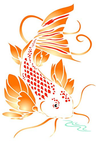 Koi-Schablone – 16,5 x 24 cm (M) – Wiederverwendbare asiatische Orientalische Karpfen Fisch Tier Teich Wand Schablone Schablone Schablone
