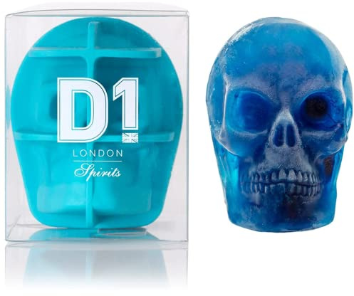 3D-Eiswürfelform Totenkopf - Getränke Zubehör aus flexiblem lebensmittelechtem Silikon für Whisky, Cocktails, Partys - Schädel in Geschenkbox - blau