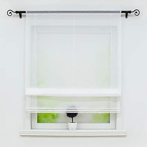 Joyswahl Voile Raffrollo mit Tunnelzug Transparente Unifarbiges Bändchenrollo »Sophia« Schals mit Stangendurchzug Fenster Vorhänge BxH 100x155cm Weiß 1er Pack