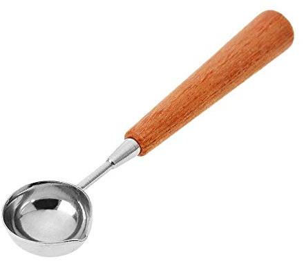 Uteruik Siegelwachsschmelzlöffel aus Edelstahl, Vintage-Stil, Holzgriff, Siegelwachs, Perlen, Löffel für Stempel, Umschläge, Briefe, Basteln, 9,5 cm, 1 Stück (klein)