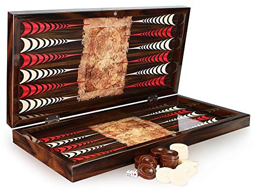 Semus Lyxig Backgammon Tavla Antik World XXL brädspel familjespel 50 x 50 cm.