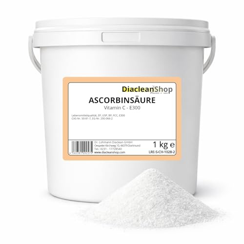 DIACLEANSHOP Ascorbinsäure Pulver 1kg Lebensmittelqualität E300 | Ideal als Antioxidationsmittel Mehlbehandlungsmittel Lebensmittel E300