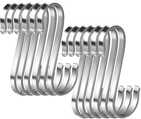 Confezione da 12 ganci a S in acciaio inox a forma di S, ganci in metallo resistenti per utensili da cucina, ufficio, bagno, armadio, officina, garage, ufficio, casa essenziale