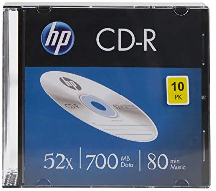 HP CD-R - 52 Discos en Blanco (80 minutos/700 MB), Paquete de 10 Discos Delgados con Caja de joyería
