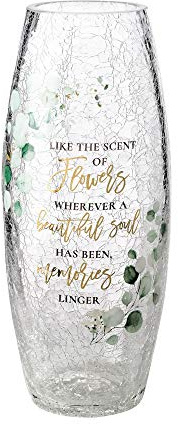 Lillian Rose Crackle Glass Memorial Flower Vase with Sympathy Verse
