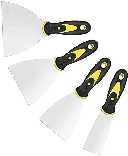 KZXXZH Tapetenschaber, 1,5'', 3'', 4'', 5'' Breites Spachtel-Set, Metall Spachtelmesser Malerwerkzeuge für Tapeten/Abziehbilder/Trockenbau/Gips Schaben (4er Pack)