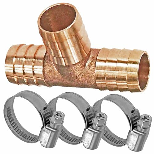 MegaHaustechnik Schlauchverbinder T-Stück, Tülle außen 13mm, Messing | mit Edelstahl Schlauchklemmen, Trinkwasser geeignet, Tülle-Außendurchmesser 13mm, Abzweig Verteiler