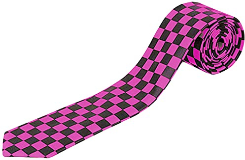 WickedFun® MEN’S LUXURY Polyester Casual Satin Neck Tie Plain Stripped Printed Wedding School Formal Halloween Fancy Dress Party Ties UK (Black Fuchsia Checkered)