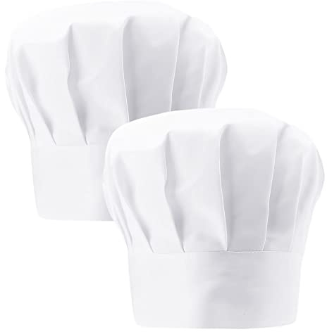 QINERSAW 2 Stück Weiß Kochmütze Erwachsene Unisex Kochmütze Verstellbar Kochhut Männer Damen Herren Kochhaube mit Gummiband Koch Kopfbedeckung Chef Hut Chef Hat Küchenmütze Café Restaurant Hotel