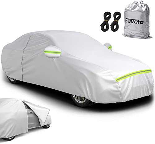 Favoto Funda para automóvil sedán, Cubierta Completa para Coche, Impermeable, Grande, con Cremallera Lateral Derecha, protección Solar, Resistente al Viento, Ajuste Universal (169 a 185 Pulgadas),