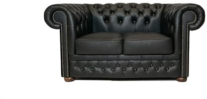 Chesterfield Sofa First Class - The Chesterfield Brand | 2 Sitzer Sofa | 100% Leder, handgefertigt, Original Chesterfield | Breite 150 cm | Shiny Schwarz