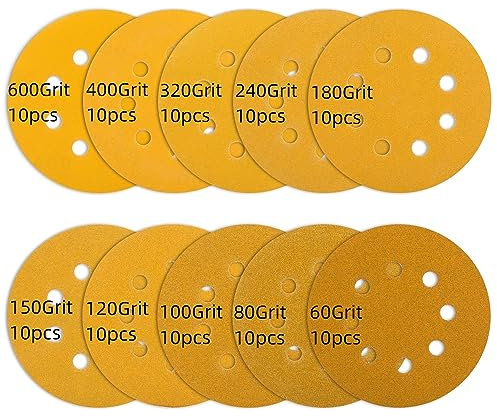 Disque Ponceuse 125mm a Poncer Ponçage 8 Trous Cloison Sèche Excentrique Orbitales Aléatoires Cloisons Sèches Ponceuse Girafe Disques Abrasifs Velcro B-60/80/100/120/150/180/240/320/400/600 Grain