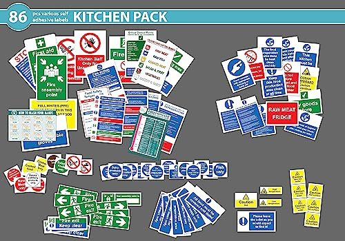Kitchen Safety Signs Pack of 86 Stickers - Various Sizes Self Adhesive Stickers