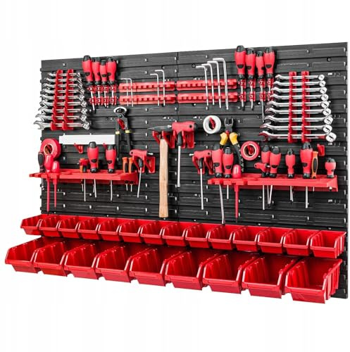 WALL MOUNTED TOOL PEG BOARD SET GARAGE STORAGE BINS WORKSHOP RACK SHED ORGANISER 50 MODELS VARIOUS SHAPES AND LAYOUTS SMALL MEDIUM LARGE (Model 3)
