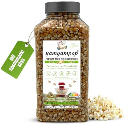 YamYamPop Popcorn Mais mit Geschmack süss - 1250g Premium Popcornmais für die Heißluft Popcornmaschine - süsses Popcorn, Zubereitung ohne Öl und Zucker - keine Gentechnik (süss)