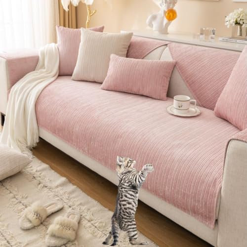 SANTUO Sofabezug Antirutsch,Sofa überzug Sofaschoner rutschfest,Sofa Cushion Sofaschutz L Form Ecksofa,Couch Bezug Schmutzabweisend Sofaschutz Hund Kratzschutz Katze,Pink4-90x180cm