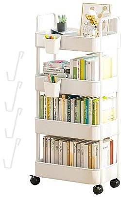 Shannan Rollender Bücherwagen -3/4 Ebenen Küchenrollwagen, Rollwagen Küchenwagen Mit Rollen Küchenregal, Beweglicher Snackwagen Badregal, Platzsparend Für Küche, Flur, Balkon