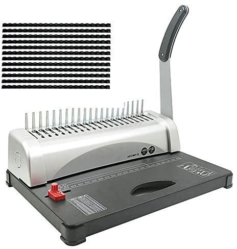 Kammbindemaschine, 450 Blatt Bindekapazität, 12 Blatt Stanzkapazität, 21 Löcher, manuelle Kammbindemaschine für Letter-Format / A4 / A5, verstellbare Kantenführung