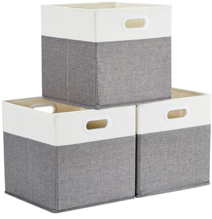 Mangata Cajas de almacenamiento de 30 x 30 x 30 cm, cestas de almacenamiento de tela para cubos de ropa, cestas, cofres, juguetes (Blanco Gris, 3 piezas)