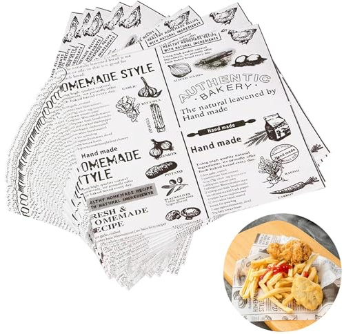 Burger Papier, 100 Blatt Deli Papierblätter, 18x18cm Sandwich Wrap Papier Backpapier Zeitungsoptik Brotpapier Käsepapier für Lebensmittel Butter Käse Sandwich Burger Pommes (Schwarz)