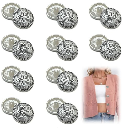XCSJ 20 stycken knappar, metall, vintage, metallknappar, öglor, vintage, antika kavajknappar, runda metallknappar för kappa, blazer, skjorta, jacka, uniform (silver-2)