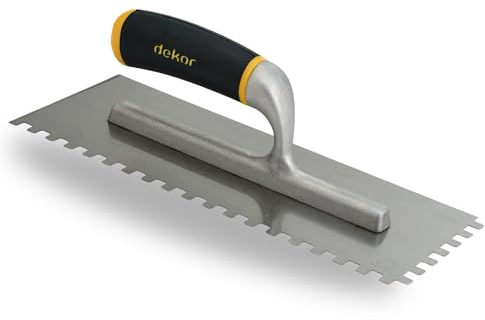 DEKOR Notched Trowel - 18 x 4.75 - Square Notch 5/16 - German Stainless Steel - Tile Tools, Concrete and Drywall Trowel, Made in Europe for DIY & PRofessional Use (Aluminum Handle)