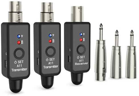 INGPARTNER A11-2 - Sistema de micrófono inalámbrico de 2.4 GHz - Transmisor y receptor con 4 canales, adaptador XLR enchufable, adecuado para micrófonos dinámicos/condensador, mezclador de audio