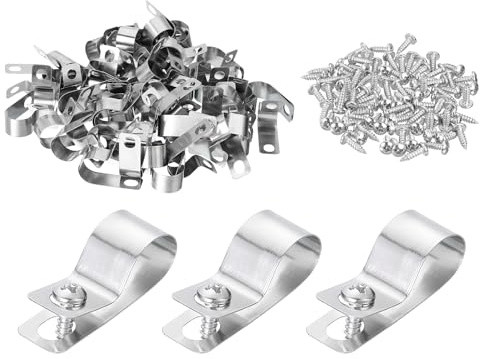 sourcing map 100Pcs Fence Wire Clamp, Cable Clamp Wire Fence Clips with Screws Mounting Clip for 14mm OD Wire for Wood Metal, Vinyl, Fence