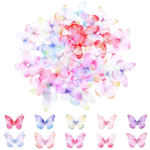 60 Stück Transluzente Schmetterlinge Deko,Ymapinc 3D Schmetterlinge Deko Mesh Schmetterling Wandtattoo Schmetterling 3D für Dekoration DIY Scrapbooking Wand Fenster Haarspange