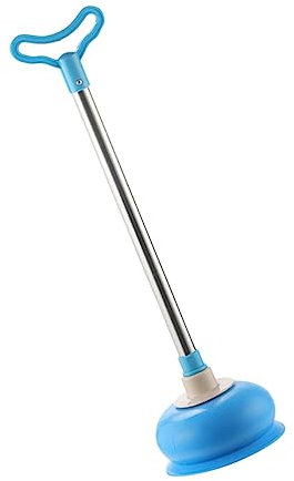 DOITOOL Émbolo Herramienta Fácil de Limpiar Color Azul Mango Largo de PVC y Acero Inoxidable para Desatascar Drenajes para Inodoro en Hogar y Hotel