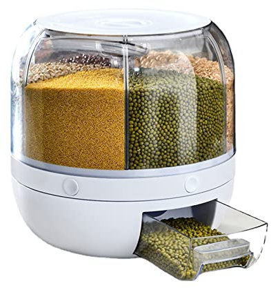 6 Grid Rotating Cereal Dispenser Food Storage Container Box for Home Kitchen