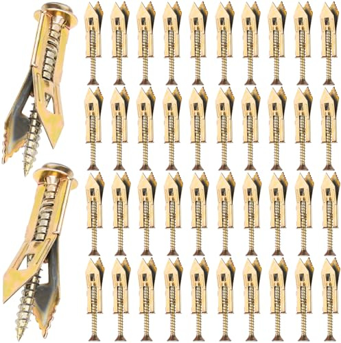 HINZIC 80 Pcs Self-Drilling Anchor Screws, Zinc Plated Steel Drywall Anchors, Heavy Duty Metal Expansion Bolt, No Drill or Holes, for TV, Shelf Straps, Gypsum Boards, Cabinets
