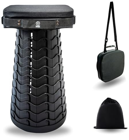 Cleverstool Sgabello pieghevole telescopico Comfort con cuscino – ultra resistente 220 kg, sedile portatile regolabile per campeggio, pesca, festival, viaggi