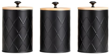 Kiss Me Set Of 3 Black Tea Coffee Sugar Canisters With Bamboo Airtight Lids
