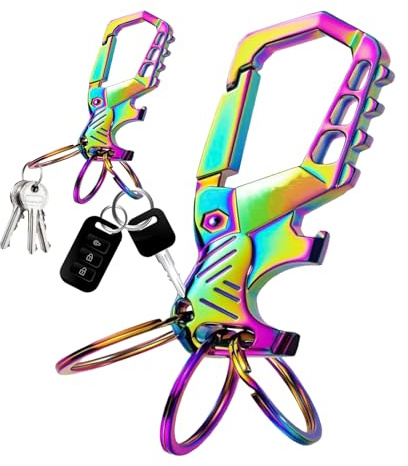 Beer Opener Keychain, Bottle Opener Key Ring, Portable Compact Carabiner Survival Gadget Screwdriver with 3 Key Rings for Men Women Bartender