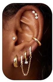 Diamday 6 par örhäng guld/silver kirurgiskt stål helix piercing örensmycken, Zirkon