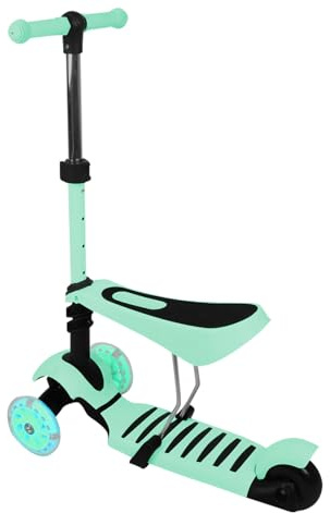 Patinete para Niños 5 en 1 con Asiento Desmontable, 3 Ruedas Luminosas de PU, Manillar Ajustable en Altura, Fácil de Manejar, Respaldo Cómodo, para Niñas/Niños de 2 a 8 Años - Verde