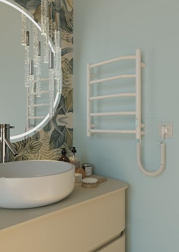 Elna Handtuchheizkörper Weiß – 45W – 500 x 420 mm – Elektrisch Kompakt – Für Badezimmer & Gäste-WC – Mit Thermostat, Timer & Eco – IP44 – Wandmontage – Edelstahl