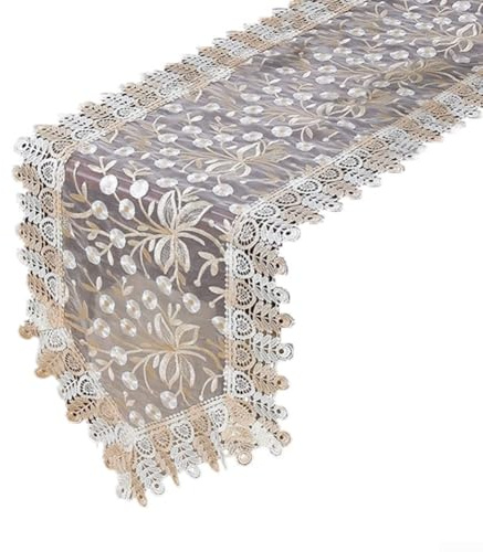 Eawfgtuw Bestickter ovaler Tisch für Läufer mit Quaste Dekoration Tischdecke Spitze Polyester Tischdecke für Hochzeit Party Zuhause Küche (40 x 90)