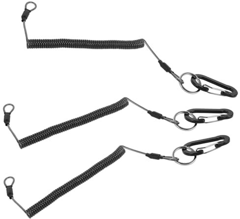 Gogogmee 3stücke Bungee-Lanyard Aus Stahldraht Kajak-paddelseil Einziehbare Leine Gewickelte Zangenleine Angelrutenleine Einziehbare Werkzeugleine Karabinergurt Schlüsselclip Für
