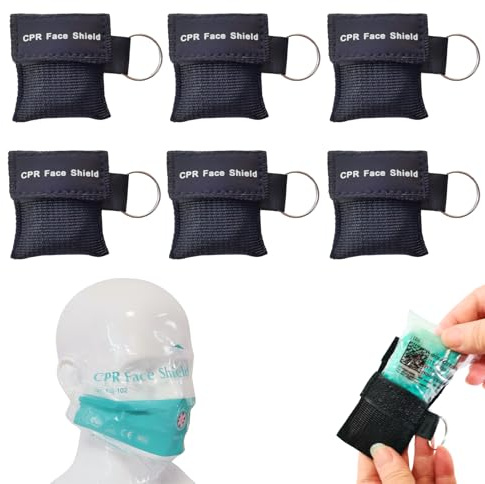 DZTSMART Beatmungsmaske 6 Stück,CPR Maske Schlüsselanhänger mit Karabiner, Beatmungstuch mit Rückschlagventil Atmen Barriere,CPR,Taschenmaske für Erste Hilfe oder AED Training (Schwarz)