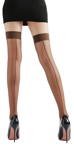 G&Y 4 Pairs Women's Backseam Thigh High Stockings - 20D Sheer Top Nylon Stay Up Pantyhose with Reinforced Toe(4Coffee)