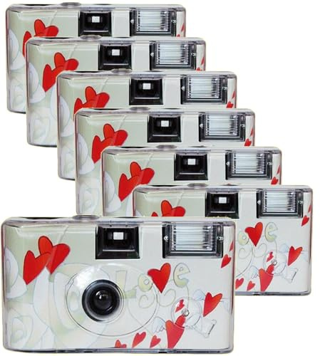 PHOTO PORST TopShot Flying Hearts Lot de 7 appareils photo jetables Édition cœurs volants (27 photos, flash, lot de 7)