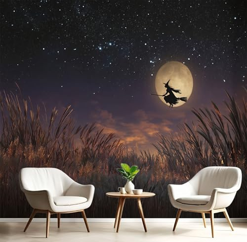 Fotomurale 3D Carta Da Parati Fotografia Strega Luna Piena Gotico 400×280cm Carta Da Parati Camera Letto Moderna Psichedelico Hippie Fotomurali Murales Poster Gigante Moda Decorazione Da Muro